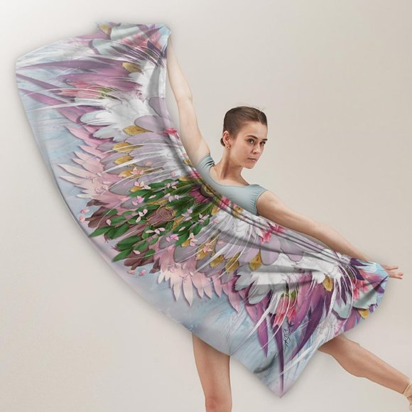 Pink & Lavendar Angel Feather Wings Pure Silk Fantasy Scarf Shawl - Picture 11 of 16